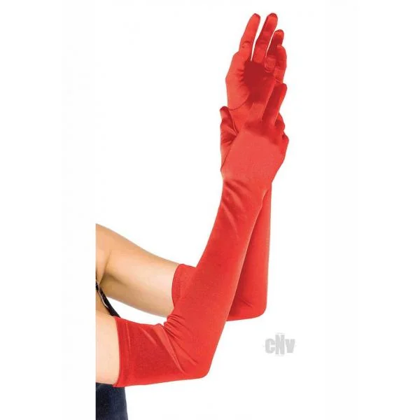 Extra Long Satin Gloves Os Red