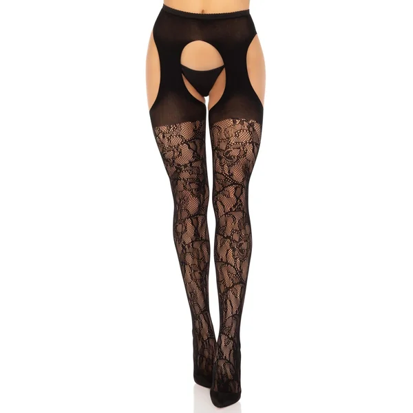 Eyelet Rose Lace Suspender Panty Hose
