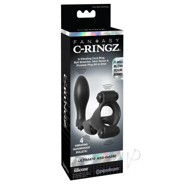 Fantasy C-Ringz Ultimate Silicone Ass-Gasm Cock Ring with Butt Plug - Black