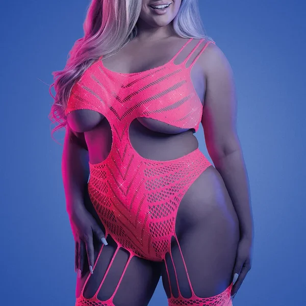 Fantasy Lingerie Glow Wavelength Rhinestone Cutout Bodystocking – Curvy