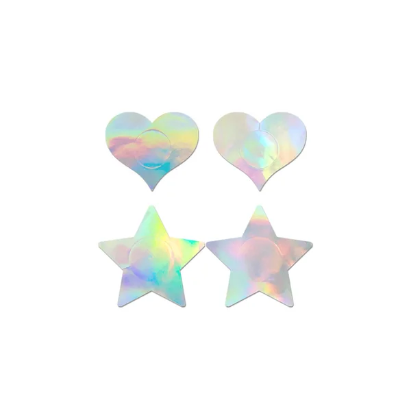 Fantasy Lingerie - Holographic Star & Heart Pasties Set - 2 Pair