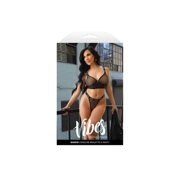 Fantasy Lingerie Vibes Baddie Longline Mesh Bralette & Panty L/XL