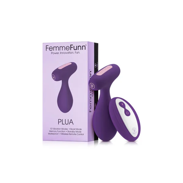 FemmeFunn Plua Rechargeable Remote-Controlled Vibrating Silicone Anal Plug, Dark Purple