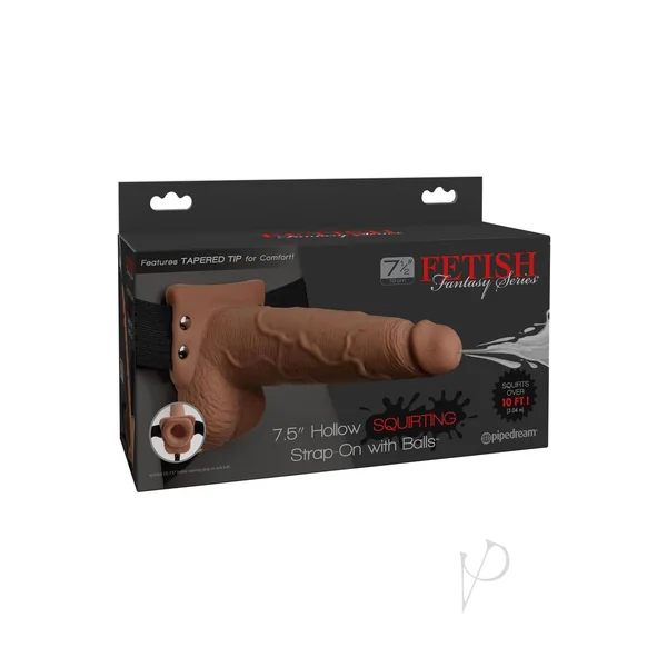 Fetish Fantasy Series Hollow Squirting Strap-On Dildo with Balls and Harness 7.5in - Caramel