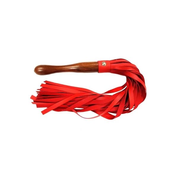 Fetish Play Wooden Handle Flogger Vegan Leather – Red