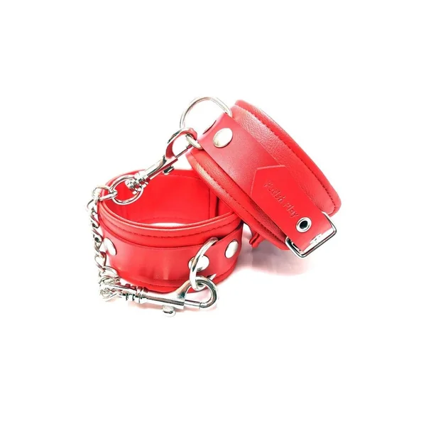 Fetish Play Wrist Cuffs Vegan Leather – Red