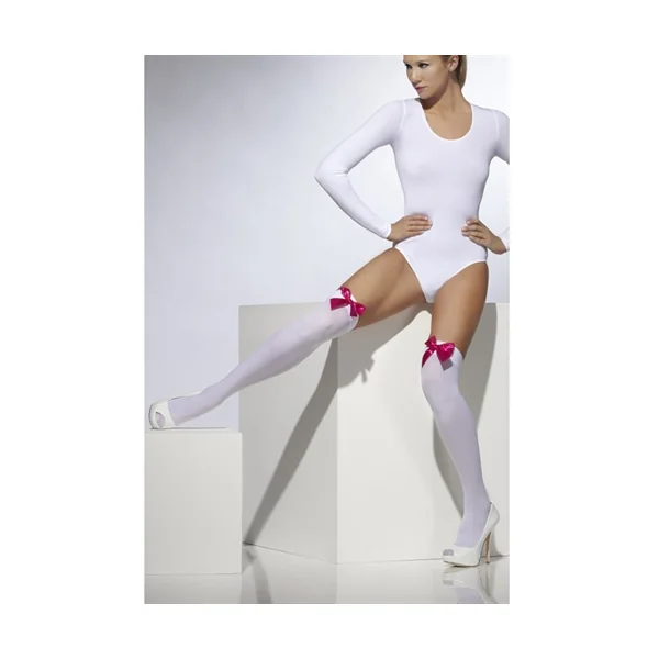Fever Lingerie Thigh High Stockings With Fuchsia Bow