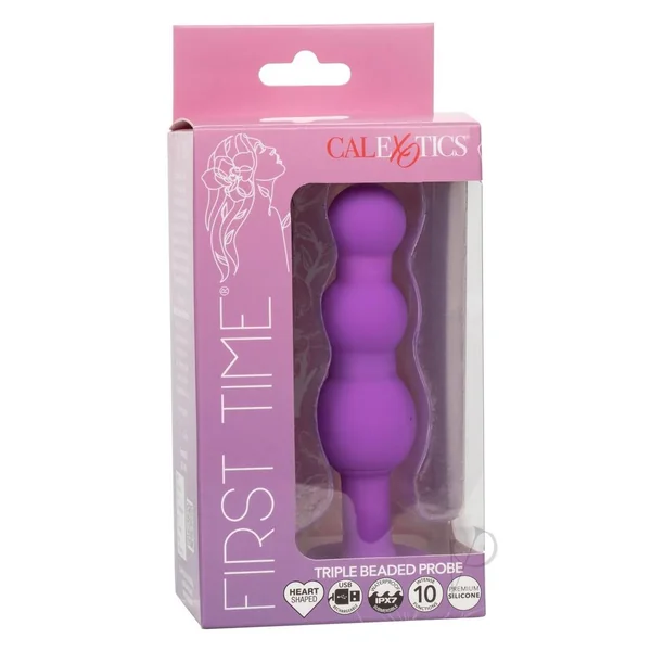 First Time Triple Beaded Silicone Rechargeable Probe - Purple