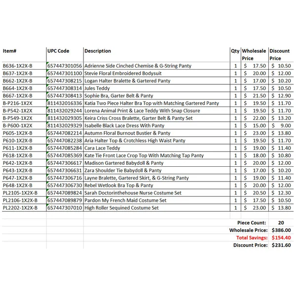 FL 20 Piece Grab Bag 1X/2X Mix B