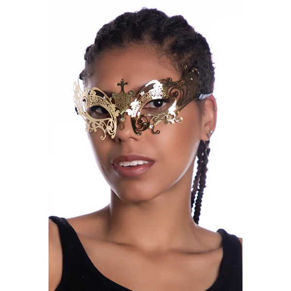 "Fleur De Lis" Gold Masquerade Mask with White Rhinestones