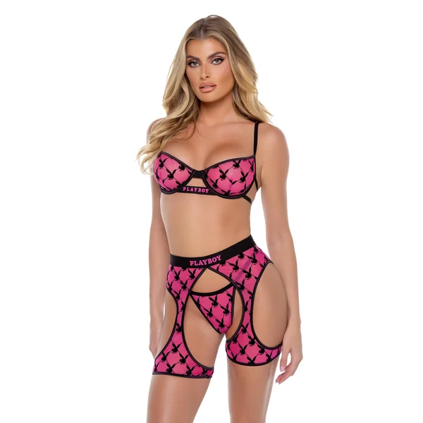 Flocked Bunny Chaps Pink Logo Flock Print Mesh