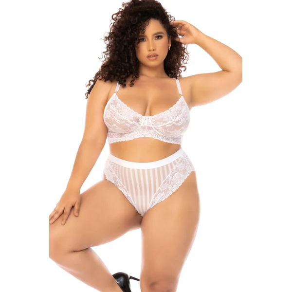 Floral Lace and Striped Mesh Two-Piece Set | Plus Size
