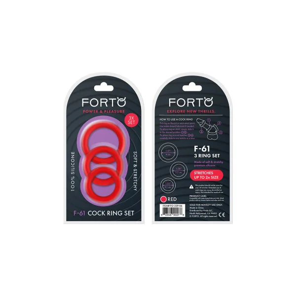 Forto F-61 3-Piece Silicone Cock Ring Set, Red