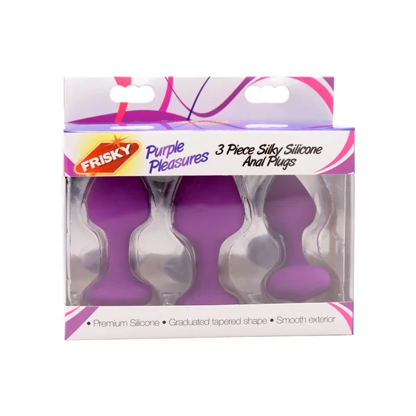 Frisky Purple Pleasures Silky Silicone Anal Plugs 3 Sizes Per Set