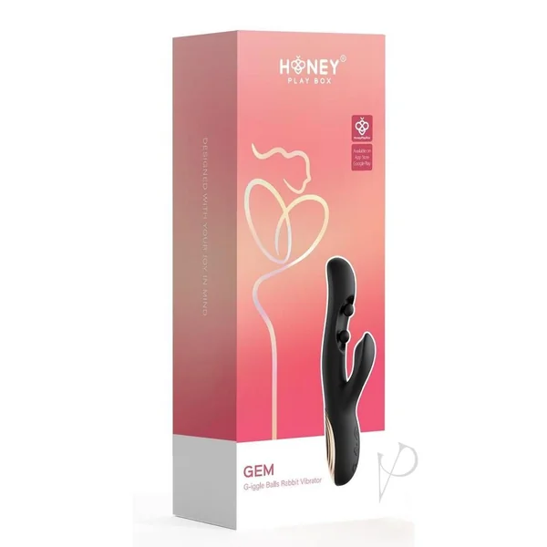 Gem Pressure Sensing App-Controlled Twin Balls Rabbit Vibrator - Black/Gold