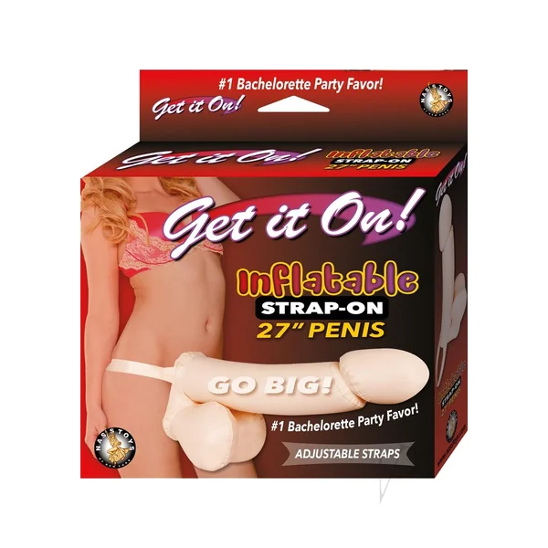Get It On Inflatable Strap On Penis 27in - Vanilla