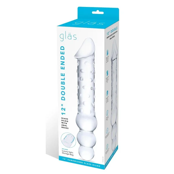 Glas Double Ended Glas Dildo with Anal Beads