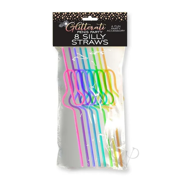 Glitterati Penis Shaped Silly Straws 8-pack Bachelorette Party Supply