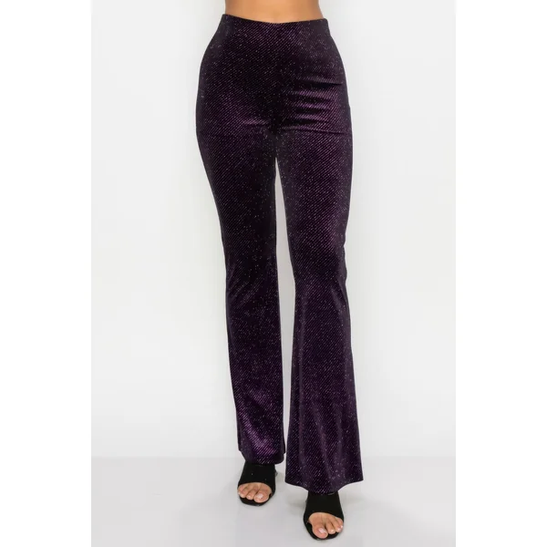 Glittery Flare High-rise Elastic Pants