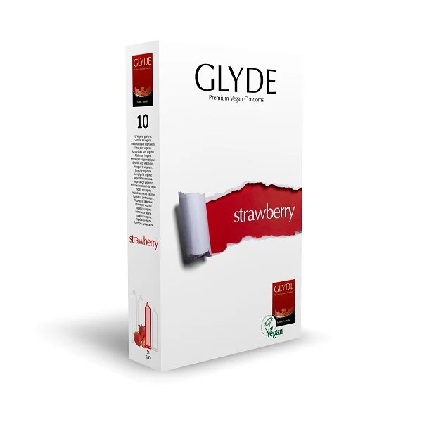 Glyde Ultra Strawberry Flavour Vegan Condoms 10 Pack