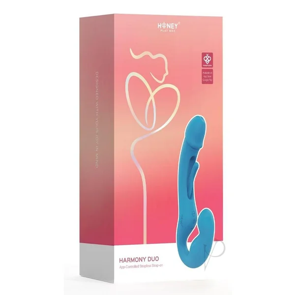 Harmony Duo App-Controlled Rechargeable Silicone Strapless Strap-on - Blue/Gold