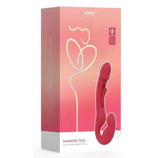 Harmony Duo App-Controlled Rechargeable Silicone Strapless Strap-on - Red/Gold