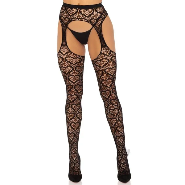 Heart Suspender Hose Os Blk