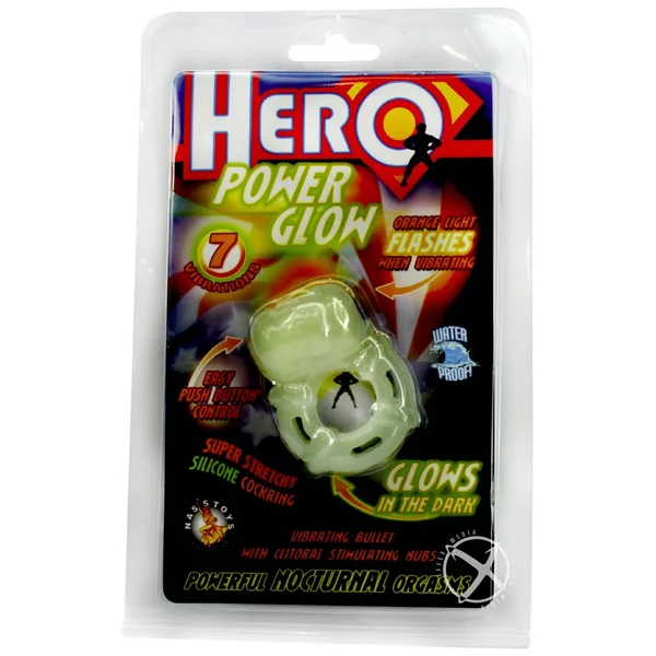 Hero Power Glow In The Dark Vibrating Penis Ring Waterproof Green