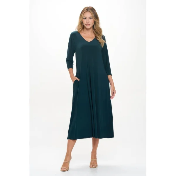 Hit V-neck Long Dress W/pocket