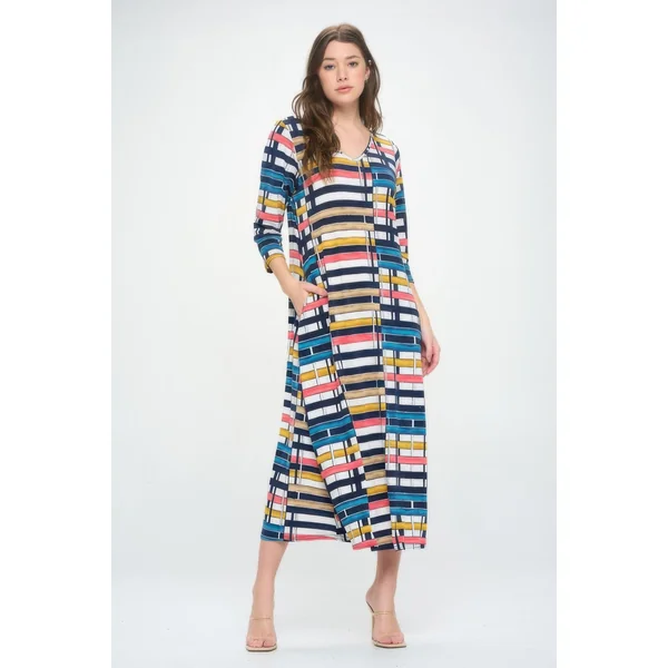 Hit V-neck Long Dress W/pocket