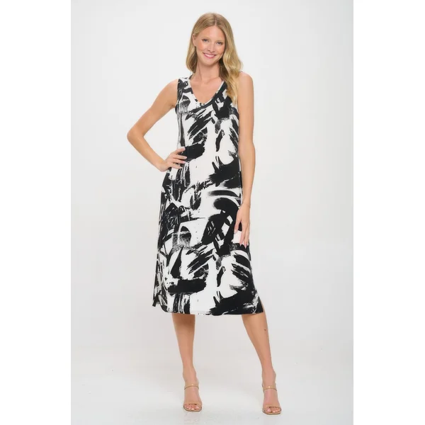 Hit V-neck Midi Tank Dress With Side Slit