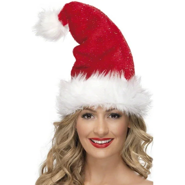 Holiday Santa Hat with Tinsel
