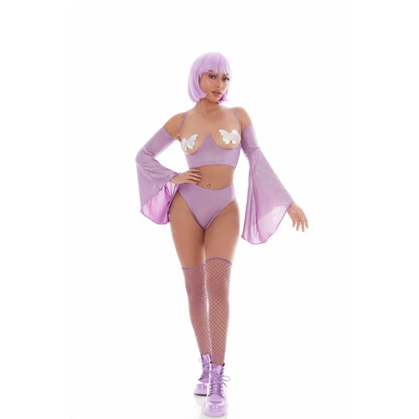 Holo Hun Purple Lingerie Set 5pc Bra Panty Thigh Highs