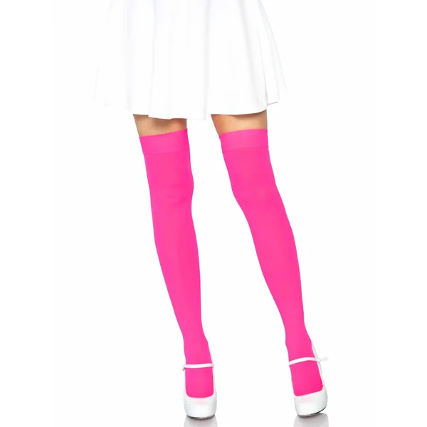 Hot Pink Opaque Thigh High Tights One Size