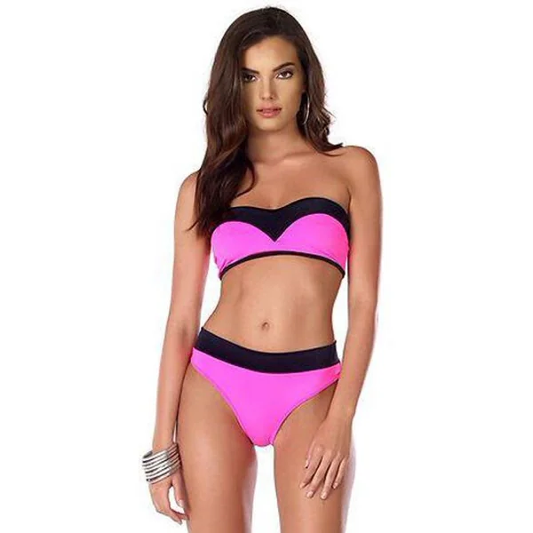 Hot Pink Strapless Sweetheart Bandeau 2 Pc Swimsuit