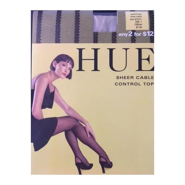 Hue Sheer Stripe Control Top Pantyhose | Cream