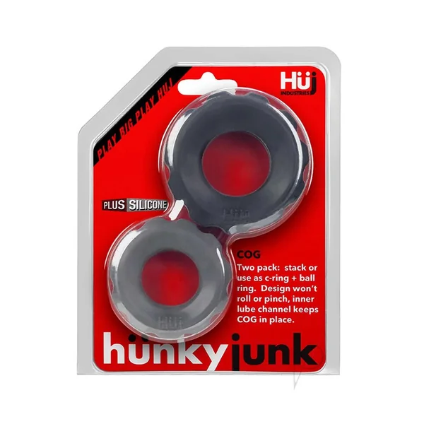 Hunkyjunk COG Silicone Cock Ring (2 Pack) - Black/Gray