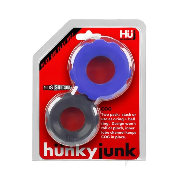 Hunkyjunk COG Silicone Cock Ring (2 Pack) - Blue/Black