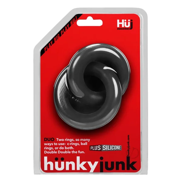 Hunkyjunk Duo Silicone Double Cock Ring - Black
