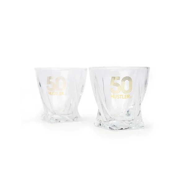HUSTLER 50th Anniversary Whiskey Glass 2pc Set