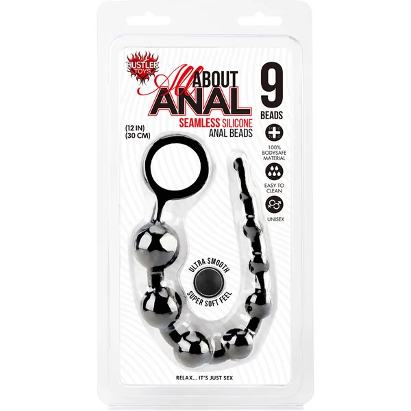 Hustler Silicone Anal Beads 9 Balls Black 12 Inch