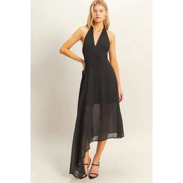 HYFVE Chiffon Halter Asymmetrical Hem Dress