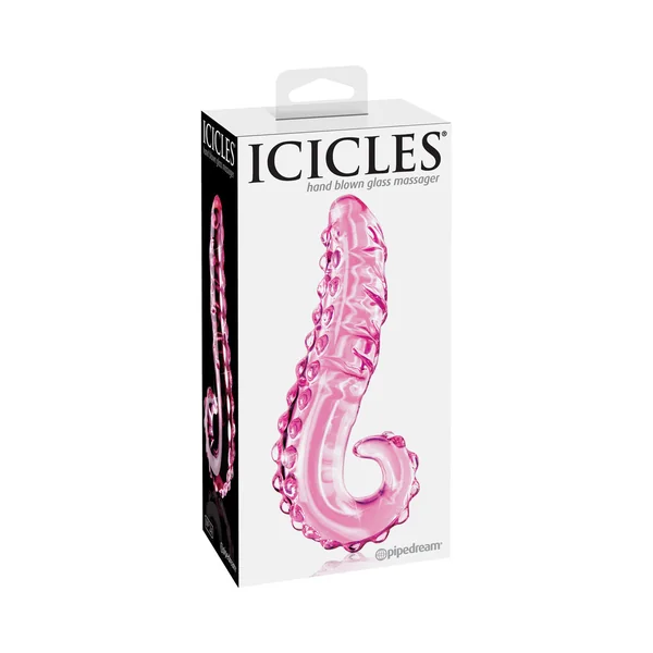 Icicles No. 24 Curved Textured 6 inches Glass Dildo With Handle Pink