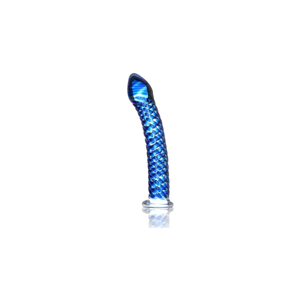 Icicles No. 29 Curved Textured 7.25 in. Glass Dildo, Blue