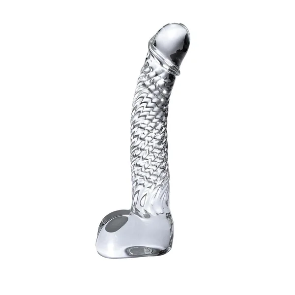 Icicles No. 61 Textured Glass G-Spot Dildo with Balls