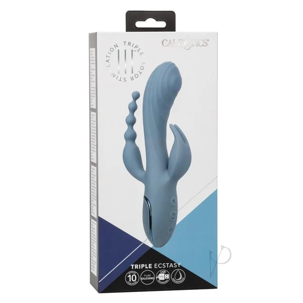 III Triple Ecstasy Rechargeable Silicone Stimulating Triple Vibrator - Blue