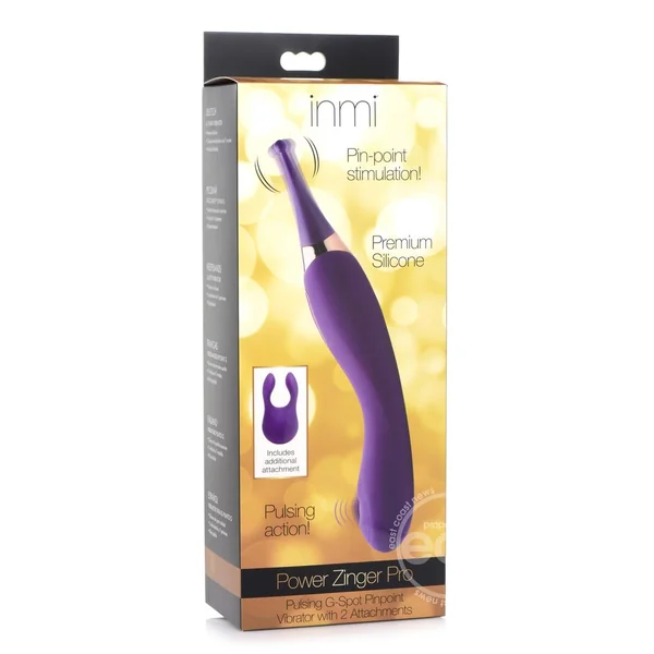 Inmi Power Zinger Pro Pulsing G-Spot Silicone Rechargeable Pinpoint Vibrator with Interchangeable Tips -Purple