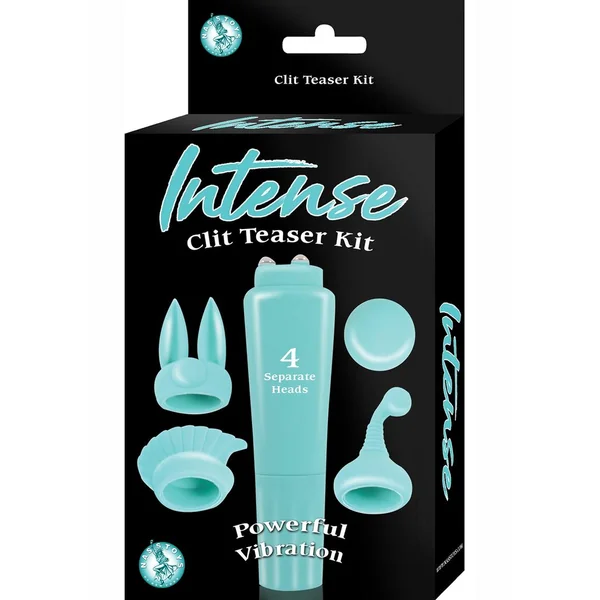 Intense Clit Teaser Kit Mini Vibrator with Silicone Attachments - Aqua