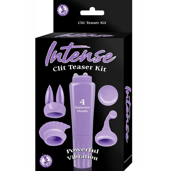 Intense Clit Teaser Kit Mini Vibrator with Silicone Attachments - Purple