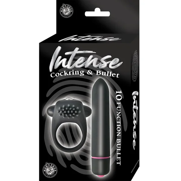 Intense Silicone Vibrating Cock Ring and Bullet Set - Black